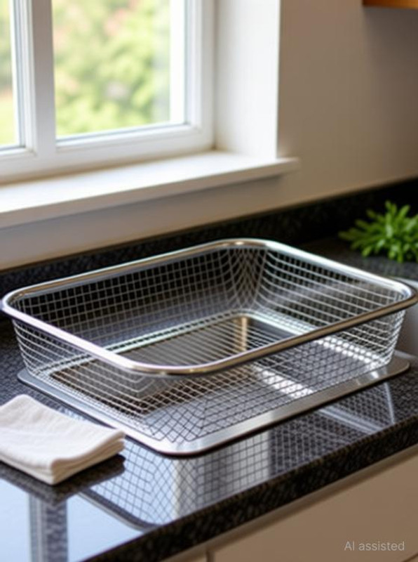 Roman Stainless Steel Dish Rack Drain Basket big with Drip Tray big Sink Drain Basket Strainer(Silver Pack of 1)