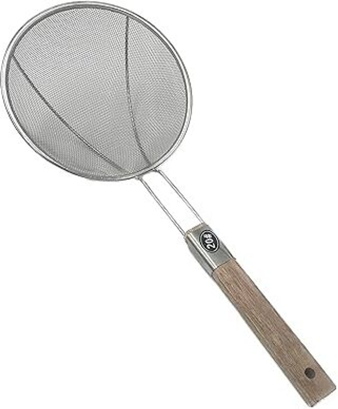 GBL Stainless Steel Jhar Deep Fry Net Spoon Oil Strainer with U Shape Wooden Handle Strainer(Silver Pack of 1)