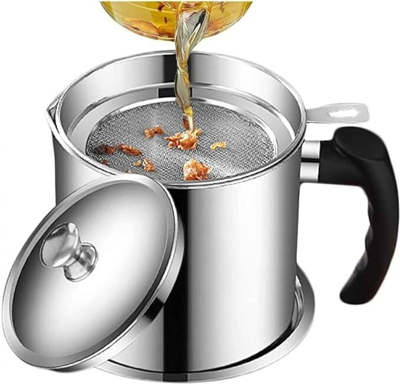 SHOPPIVERSE Stainless Steel Oil Filter Frying Filter Leak-Proof Oil Pot Household Filter Pot Collapsible Strainer(Silver Pack of 1)