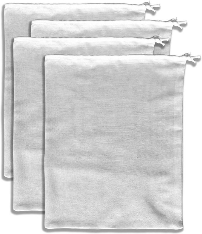 MAINDAIS Cotton Reusable Yogurt/Nut Milk Strainer Bag multipurpose use bag (4, White) Collapsible Strainer(White Pack of 4)