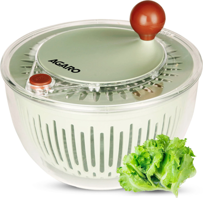 AGARO Elite Salad Spinner, 5L, Vegetable Cleaner, Removes Excess Water and Pesticides, Colander(Green Pack of 1)