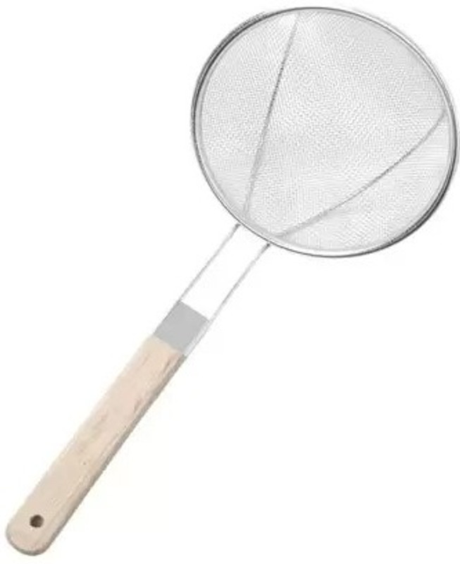 AFFODYL Stainless Steel Deep Fry Spoon With Wooden Handle (Pack of 1) Colander(Silver Pack of 1)