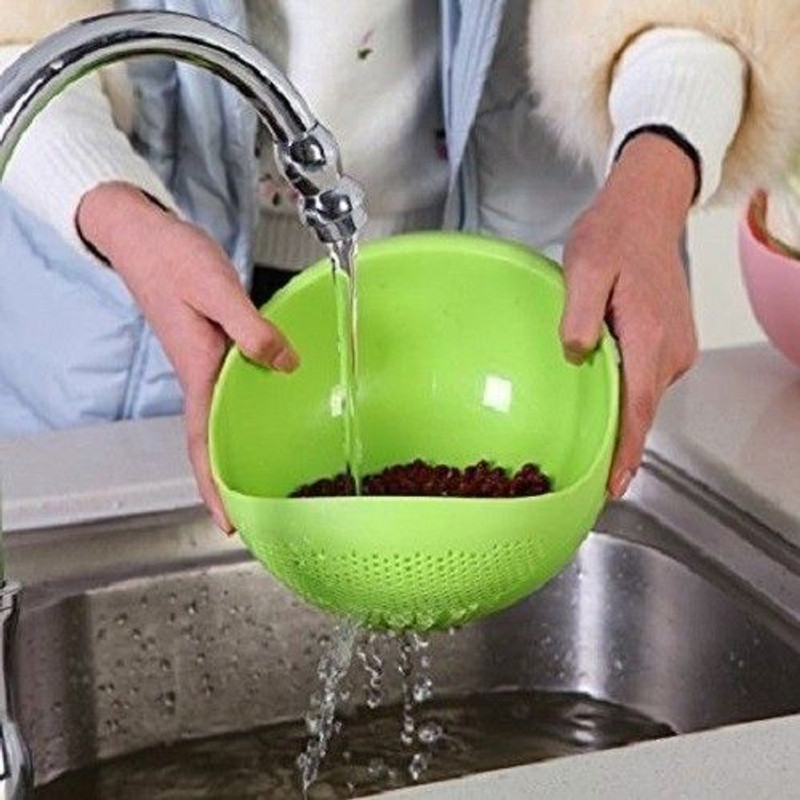 Cutezy Kitchen Rice Bowl Plastic Fruit Drain Basket with Handle Washing Basket Collapsible Colander(Green Pack of 1)