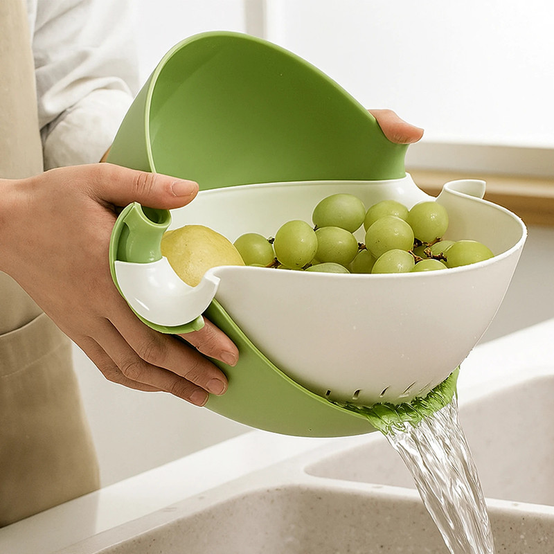 Frenchware Rinza Plastic Colander Bowl, Premium-Grade Plastic, 100% Food Safe, BPA-Free Colander(Green, White Pack of 1)