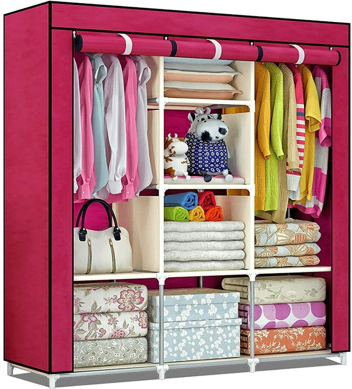 EEMWAY HDF Collapsible Wardrobe(Finish Color - RED, DIY(Do-It-Yourself))
