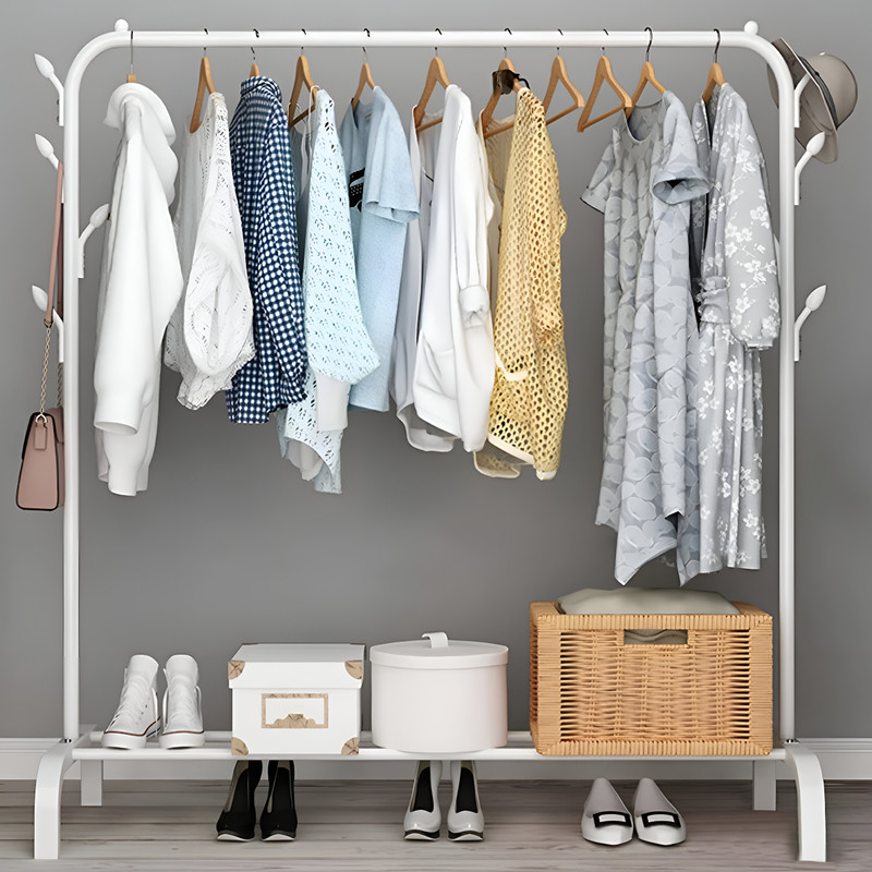 GK-JLPV Heavy Duty Carbon Steel Freestanding Garment Rack with Shoe Shelf for Bedroom Carbon Steel Collapsible Wardrobe(Finish Color - WHITE, DIY(Do-It-Yourself))