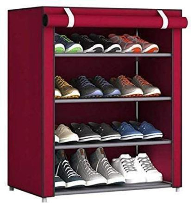 HEAVEN PVC SHOE RACK A1 QUALITY 4 LAYER (MAROON) Carbon Steel Collapsible Wardrobe(Finish Color - MAROON, DIY(Do-It-Yourself))