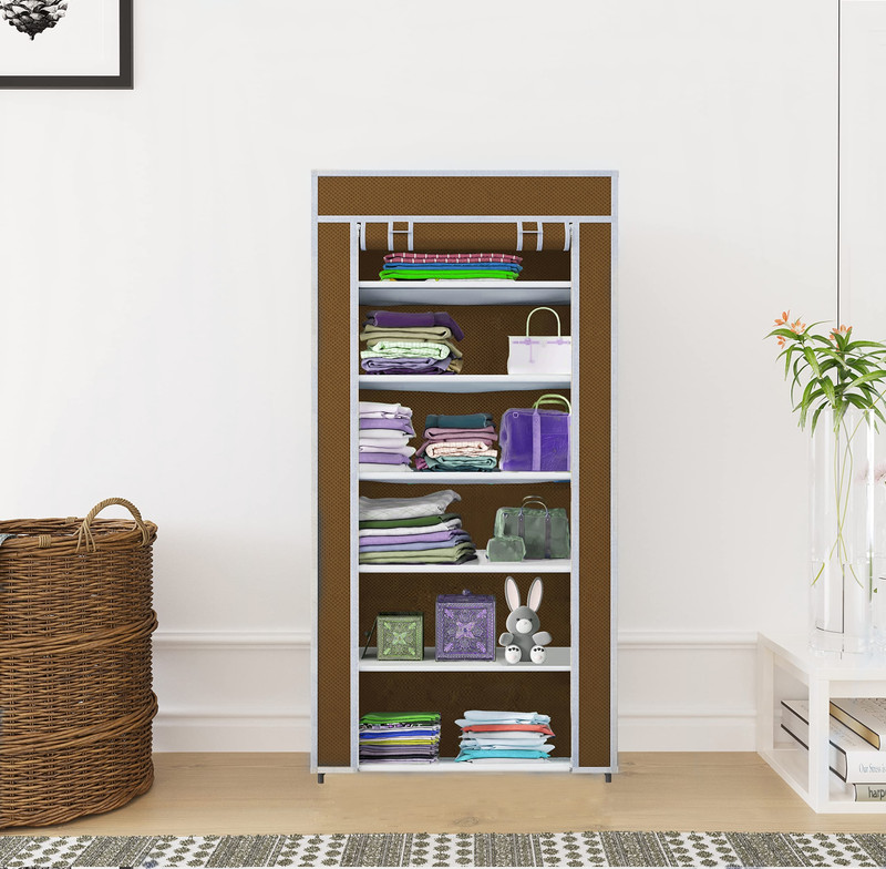 CMerchants Portable wardrobe 6 layer PVC RACK Brwon PVC Collapsible Wardrobe(Finish Color - Brown, DIY(Do-It-Yourself))