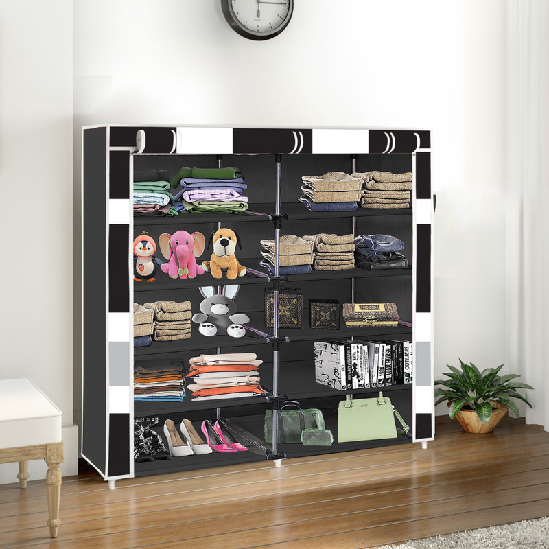 Everland 2 Door Portable 10 Layer PP and Steel Pipes with Fabric Cover Carbon Steel Collapsible Wardrobe(Finish Color - Black, DIY(Do-It-Yourself)) - 73% off at DetectaDeal