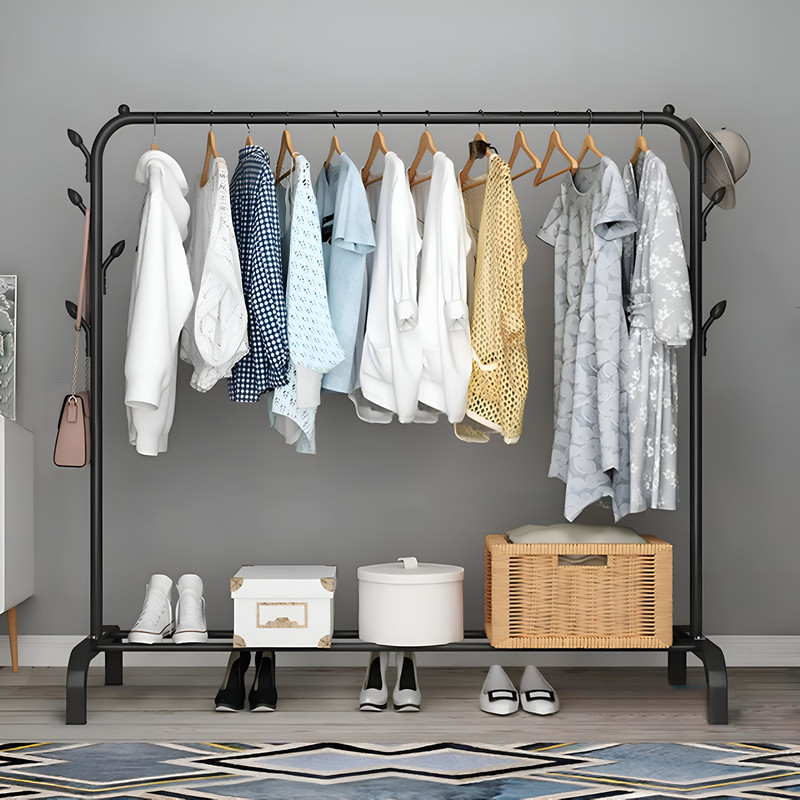 NP-HVRD Metal Multi functional Heavy-Duty Garment Stand Cloth Rack Freestanding Storage Carbon Steel Collapsible Wardrobe(Finish Color - Black, DIY(Do-It-Yourself))