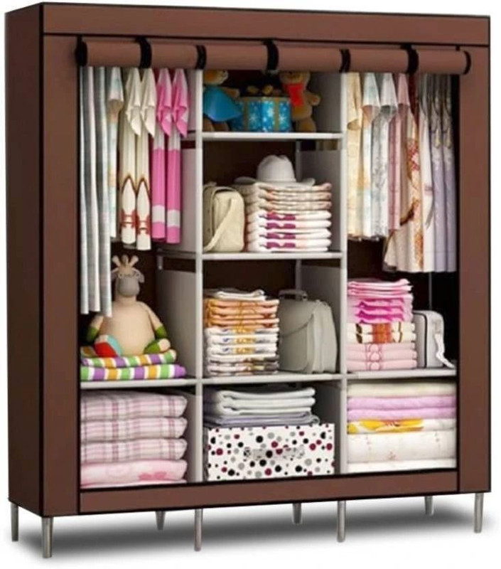 MEZIRE 88130 PP Collapsible Wardrobe(Finish Color - Brown, DIY(Do-It-Yourself))