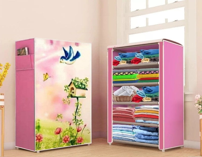 SAIWAY 5-L TREE HOUSE Carbon Steel Collapsible Wardrobe(Finish Color - Pink, DIY(Do-It-Yourself))