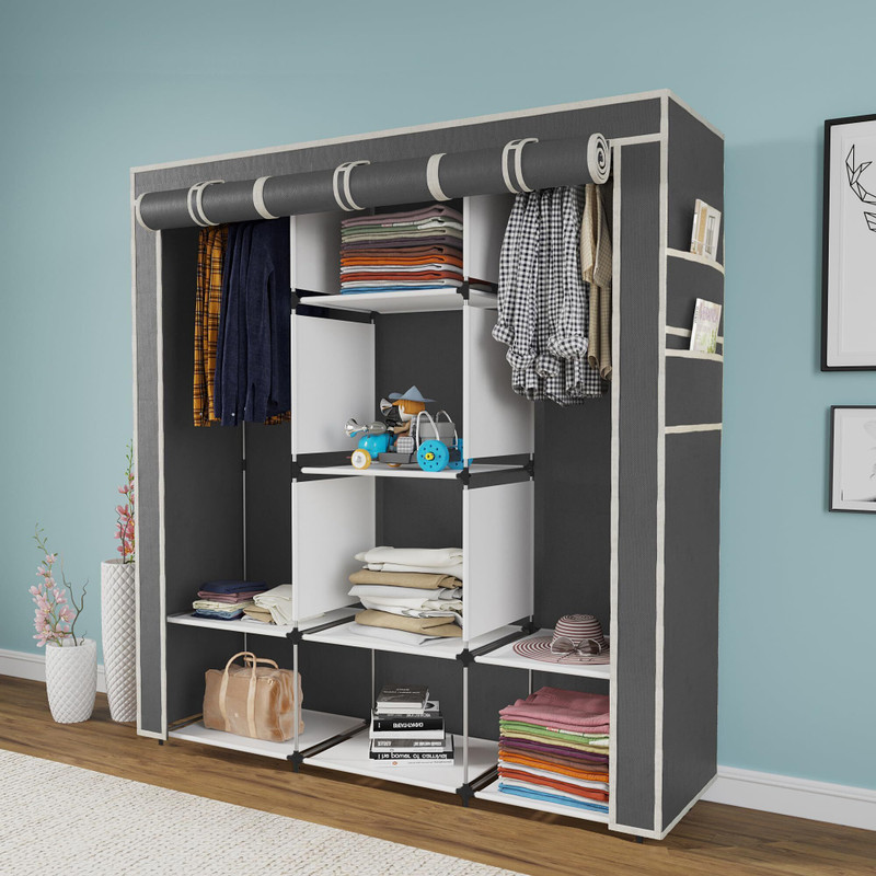 CONTINENTAL 6+2 Shelves Portable 88130 PP Collapsible Wardrobe(Finish Color - Grey, DIY(Do-It-Yourself))