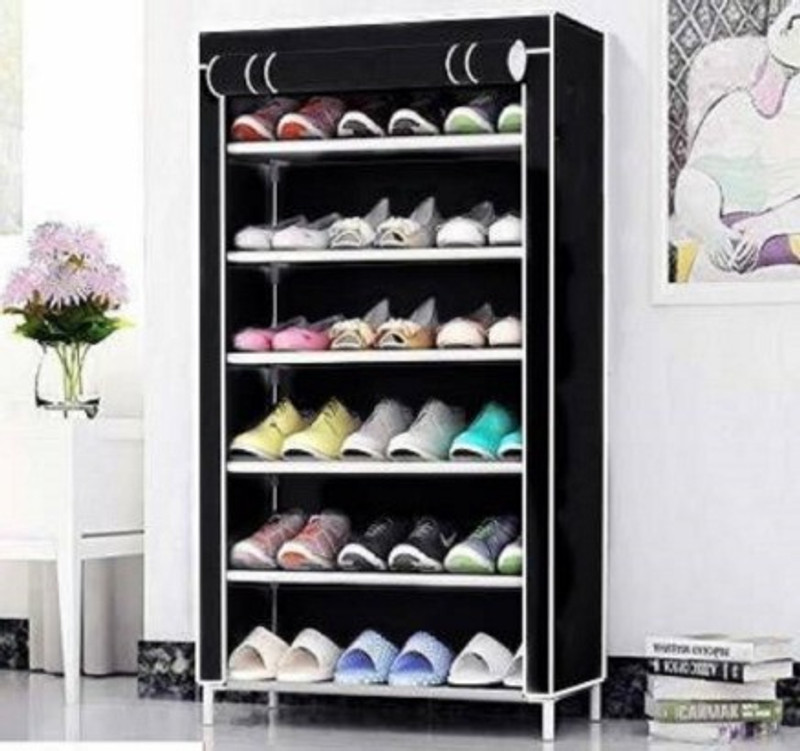 POOWEREST 6 SHELVE SHOE RACK LONG S-6 Carbon Steel Collapsible Wardrobe(Finish Color - BLACK COLOR, DIY(Do-It-Yourself))