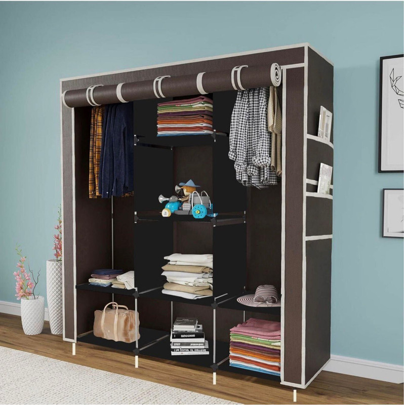 SHOEVAULT Closet for Clothes Almira Micro Fiber Collapsible Wardrobe(Finish Color - BROWN, DIY(Do-It-Yourself))
