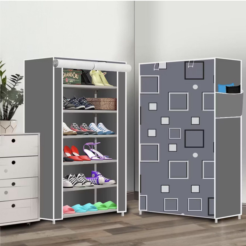 SHOEVAULT GREY 2NUMBER MODERNPRINT PVC Collapsible Wardrobe(Finish Color - GREY 2NUMBER PRINT, DIY(Do-It-Yourself))
