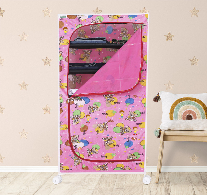 LOOKNSNAP Baby 6 Shelve Fabric PP Collapsible Wardrobe(Finish Color - Pink, DIY(Do-It-Yourself))