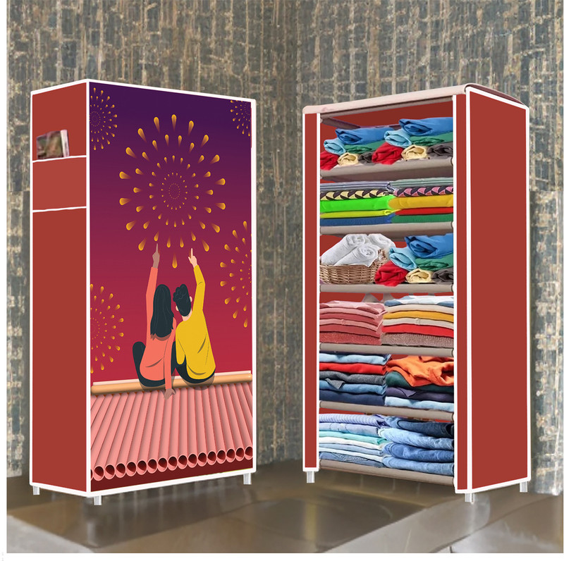 FurniGully 6 Layer Conduit Pipe Frame Cloth Organizer with Cover PP Collapsible Wardrobe(Finish Color - Maroon (35), DIY(Do-It-Yourself))