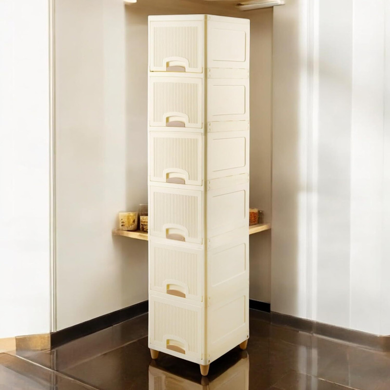 ICONPLUS Plastic Wardrobe for Clothes Storage Organizer with Shelves PVC Collapsible Wardrobe(Finish Color - OFF WHITE - 6, DIY(Do-It-Yourself))