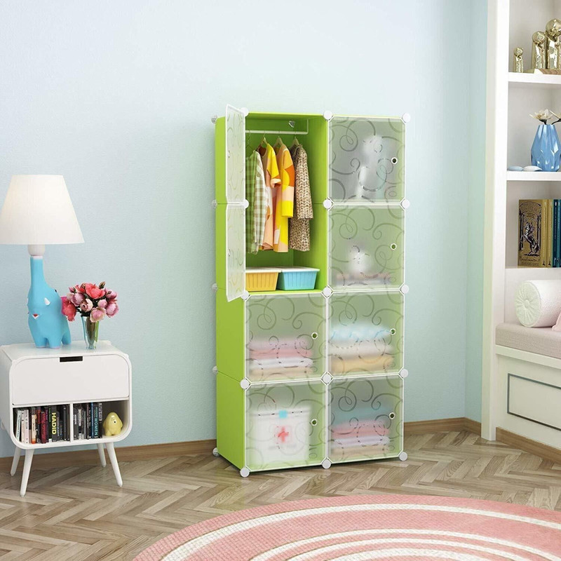 KriShyam ® 8 Door Plastic Sheet Wardrobe Storage Rack Closest Organizer for Clothes Kids PP Collapsible Wardrobe(Finish Color - Green, DIY(Do-It-Yourself))