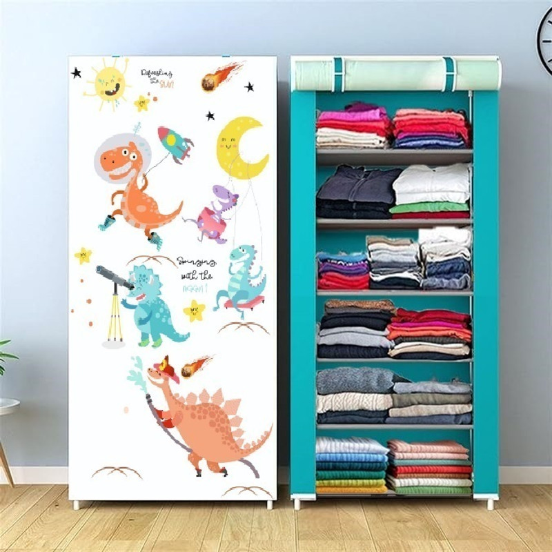 CMerchants 6L PLASTIC SHELF DINASOUR PRINT Carbon Steel Collapsible Wardrobe(Finish Color - Royal Green, DIY(Do-It-Yourself))