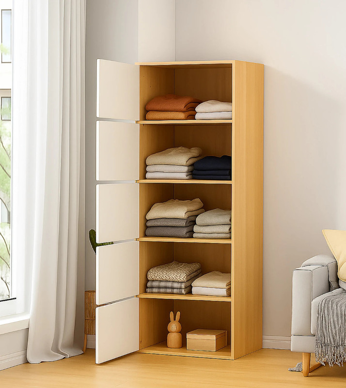 Sasimo 5-Door 5-Shelf Closet Engineered Wood Collapsible Cupboard PC Collapsible Wardrobe(Finish Color - 5, Teak Wood, DIY(Do-It-Yourself))