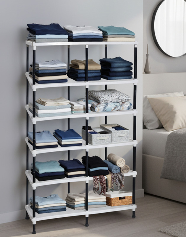 FurniGully 6 Layer Multiuse Wardrobe Storage Rack for Home |Durable & Portable Metal Pipe Carbon Steel Collapsible Wardrobe(Finish Color - 6L, MATTE, Knock Down)