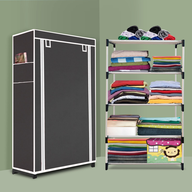FTRXOY 5-Layer Collapsible Wardrobe for Clothes – Foldable & Portable Storage for Home Carbon Steel Collapsible Wardrobe(Finish Color - Black, DIY(Do-It-Yourself))