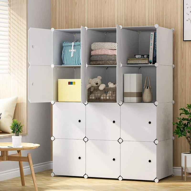 KriShyam ® 12 Door Plastic Sheet Wardrobe PP Collapsible Wardrobe(Finish Color - White Plain, DIY(Do-It-Yourself))