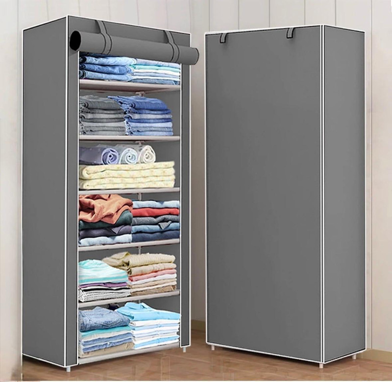 akstore shoe rack gray 6 liyar PP Collapsible Wardrobe(Finish Color - gray, DIY(Do-It-Yourself))