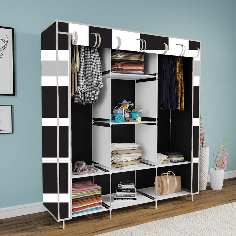 FurniGully Carbon Steel Collapsible Wardrobe(Finish Color - French Door Printed, DIY(Do-It-Yourself))