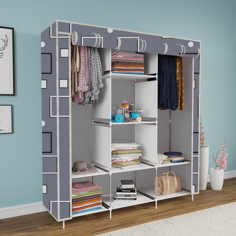 MEZIRE 3 Fold 8 Rack Printed PP Collapsible Wardrobe(Finish Color - Awesome box Printed, DIY(Do-It-Yourself))