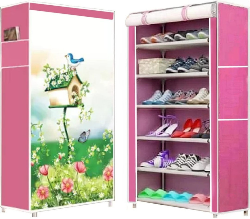 SHOEVAULT PVC Collapsible Wardrobe(Finish Color - Pink, DIY(Do-It-Yourself))