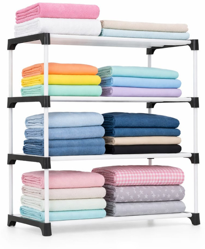 Saklak 4 Layer clothes organizer shelf, space saving wardrobe stand PVC Collapsible Wardrobe(Finish Color - black and white, DIY(Do-It-Yourself))
