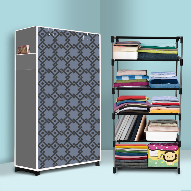 FURURE 5 Layer Metal Collapsible Wardrobe for Home | Foldable Cloth Storage Cabinet Micro Fiber Collapsible Wardrobe(Finish Color - Grey, DIY(Do-It-Yourself)) - 70% off at DetectaDeal