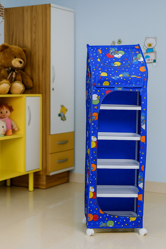 DIEKUCHE 1 Door 6 Shelf Open Plastic Kids Wardrobe Almirah PP Collapsible Wardrobe(Finish Color - FLIP BLUE, DIY(Do-It-Yourself))