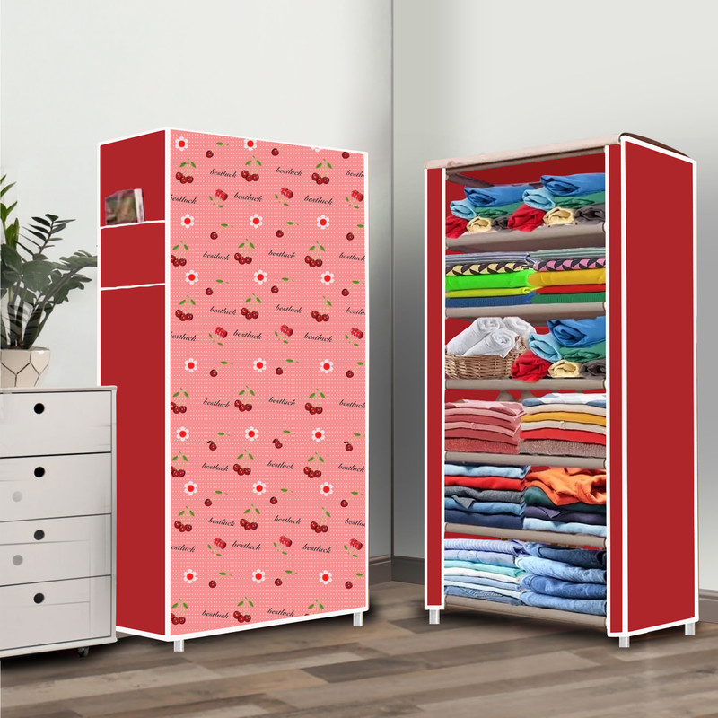 Home Reserve 6 Shelf Cherry Printed PP Collapsible Wardrobe(Finish Color - Cherry Printed, DIY(Do-It-Yourself))