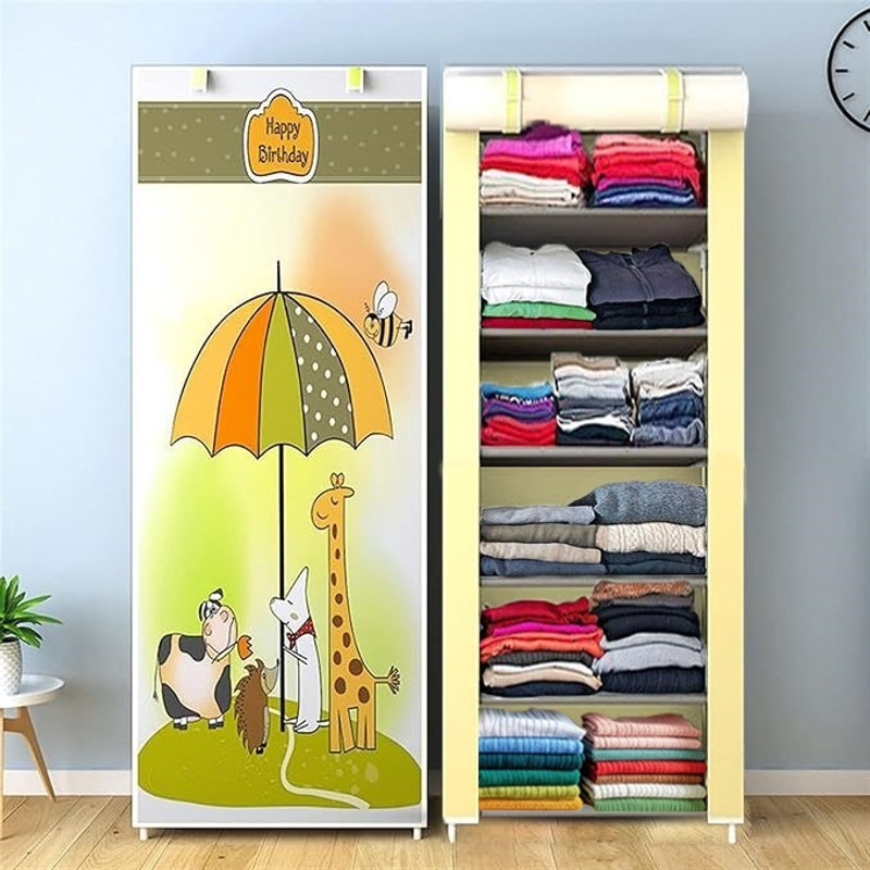 CMerchants 6L PREMIUM HAPPY BIRTHDAY PRINT PP Collapsible Wardrobe(Finish Color - CREAM, DIY(Do-It-Yourself))