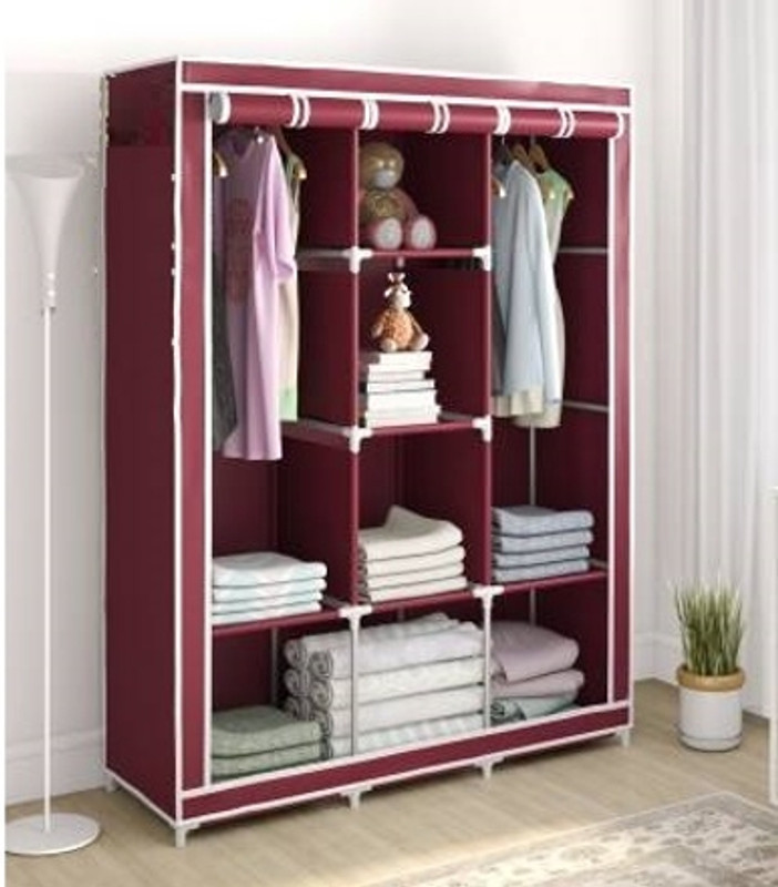 SHYAM JI 8 Shelves for Clothes Racks Fabric Almirah Non Rustable Iron Storage Unit Carbon Steel Collapsible Wardrobe(Finish Color - MAROON, DIY(Do-It-Yourself))