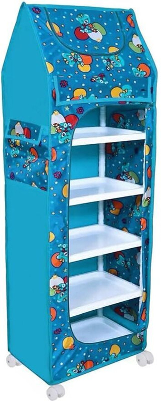 HEGZI Baby Wardrobe for Clothes 6 Shelve almirah for Clothes PVC Collapsible Wardrobe(Finish Color - Firozi, DIY(Do-It-Yourself))