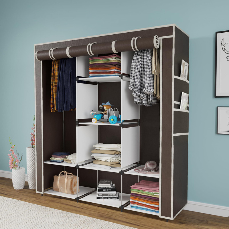 CONTINENTAL 6+2 Shelves 3 door 88130 Carbon Steel Collapsible Wardrobe(Finish Color - Brown, DIY(Do-It-Yourself))