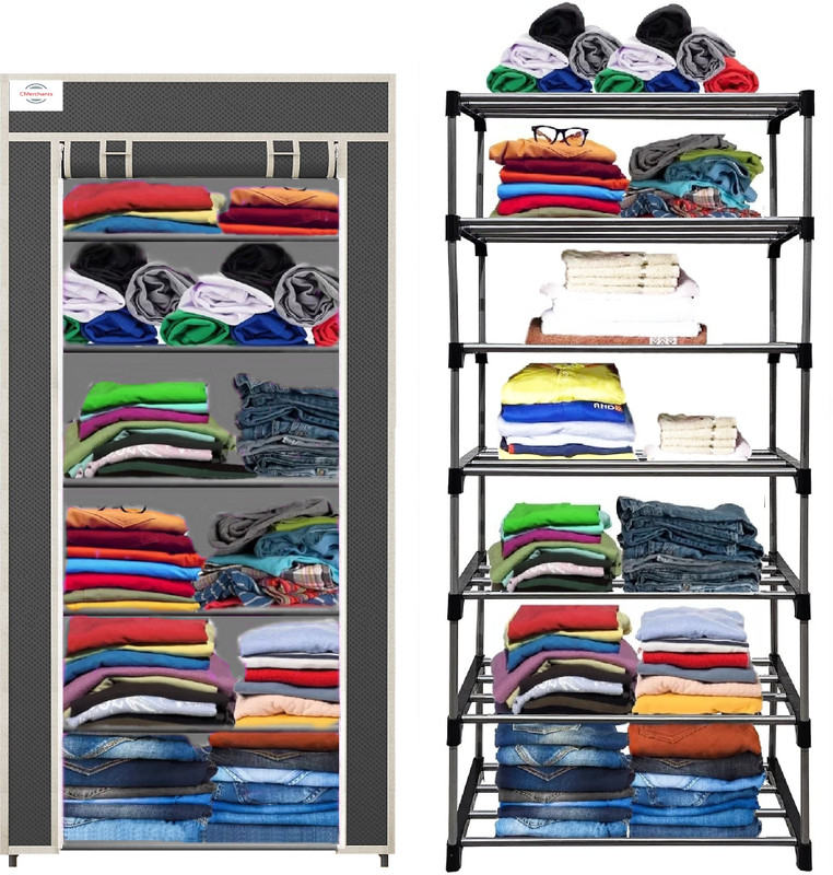 CMerchants Black-Metal-6 Layer Carbon Steel Collapsible Wardrobe(Finish Color - Black, DIY(Do-It-Yourself)) - 63% off at DetectaDeal