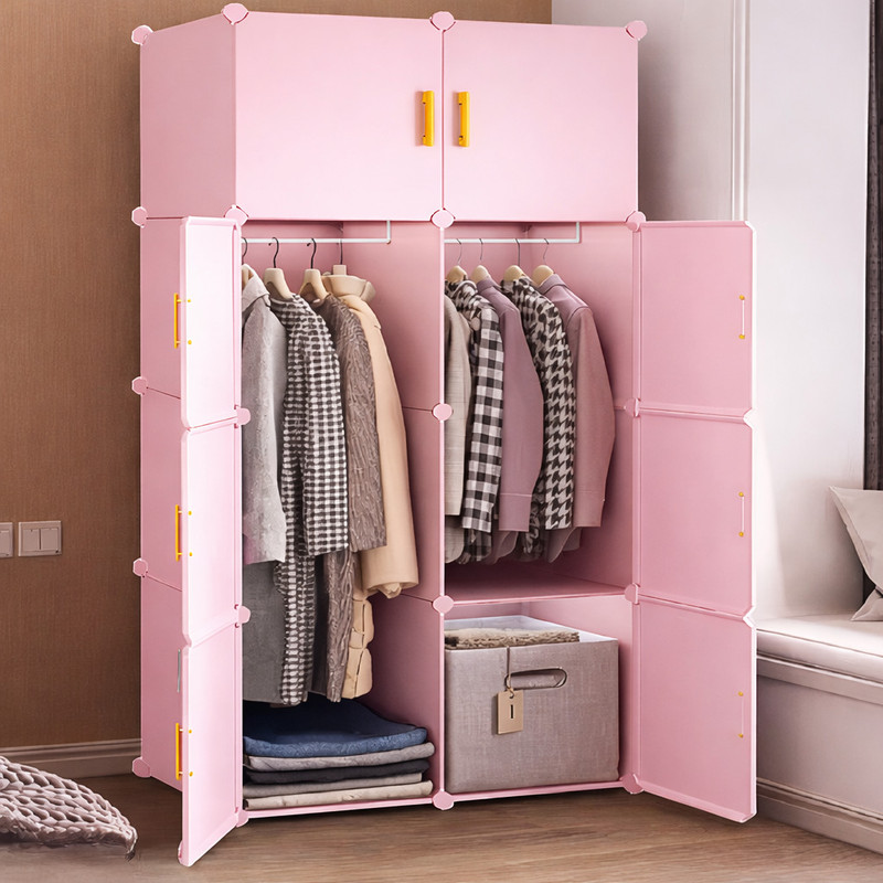 Owme 8-Door 8-Shelf Plastic Carbon PP Collapsible Wardrobe for Kids & Bedroom X3 - PP Collapsible Wardrobe(Finish Color - PINK-X3, DIY(Do-It-Yourself))