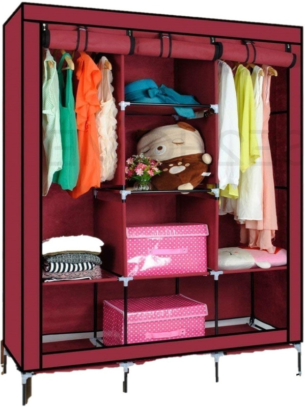 SHYAM JI 8 layer Closet Clothes Storage Rack Quick And Easy To Assemble Foldable Almirah Carbon Steel Collapsible Wardrobe(Finish Color - MAROON, DIY(Do-It-Yourself))