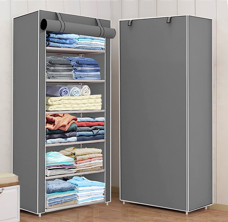 FLIPZON 1 Door 6 Shelf Fabric PP Collapsible Wardrobe(Finish Color - Grey, DIY(Do-It-Yourself))
