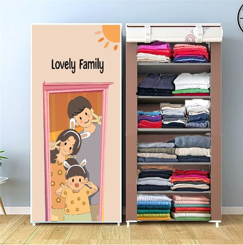 CMerchants 6L PLASTIC SHELF LOVELY FAMILY Carbon Steel Collapsible Wardrobe(Finish Color - Light Brown, DIY(Do-It-Yourself))