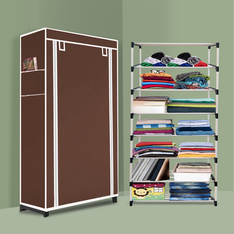 MEZIRE Compact 7 Layer COLLAPSIBLE CLOTH/SHOE/KIDS CLOTH ORGANISER FOR HOME PP Collapsible Wardrobe(Finish Color - Brown, DIY(Do-It-Yourself))
