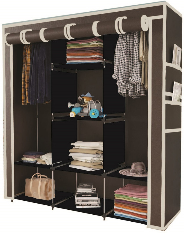 FurniGully 88130 Brown Cloth Rack Storage Organizer Shelves Almirah PP Collapsible Wardrobe(Finish Color - Brown, DIY(Do-It-Yourself))
