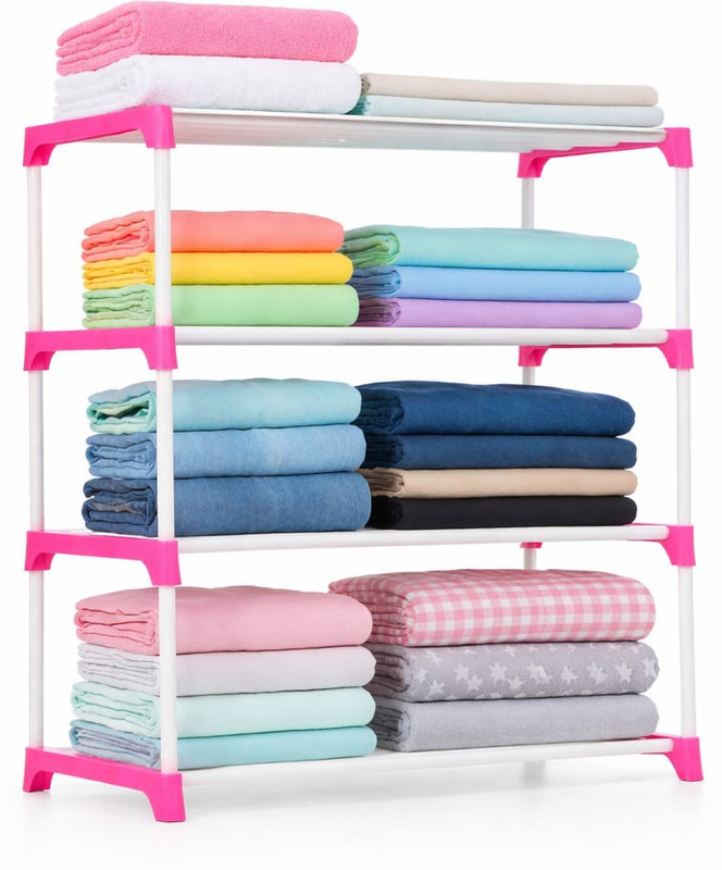 Saklak 4 layer pink collapsible wardrobe for bedroom PVC Collapsible Wardrobe(Finish Color - pink and white, DIY(Do-It-Yourself))