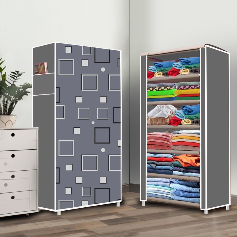 POOWEREST 6 Layer Awesome box Printed PVC Collapsible Wardrobe(Finish Color - Awesome box Elegant Printed, DIY(Do-It-Yourself))